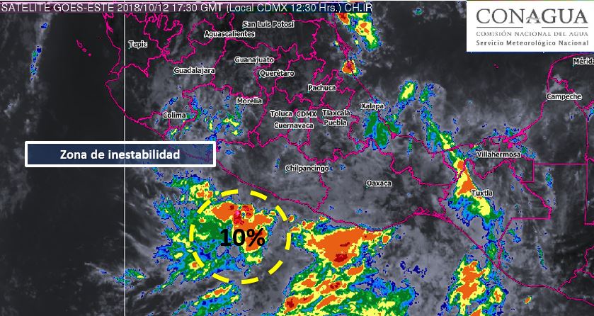 Zona de inestabilidad con 10% de potencial ciclónico favorecerá el potencial de lluvias al sureste y sur del país