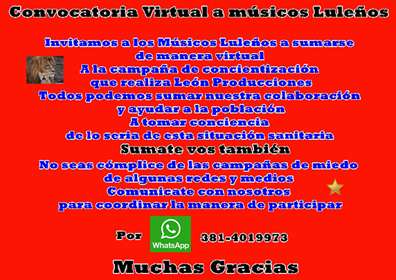 CONVOCATORIA VIRTUAL A MÚSICOS LULEÑOS