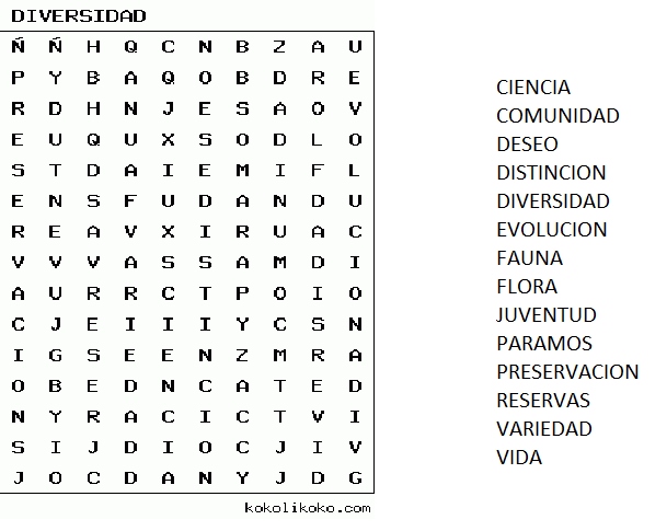 ANÍMATE Y HAS PARTE DE LA DIVERSIDAD ¡COMPLETA LA SOPA DE LETRAS