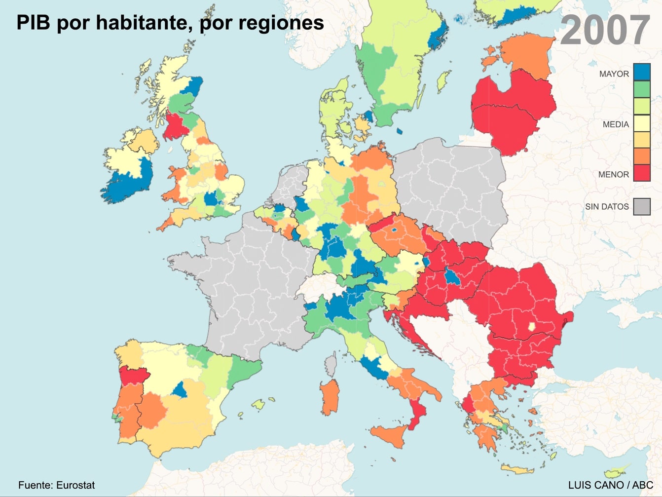 Así se han ido quedando atrás las regiones españolas de las más ricas de la UE