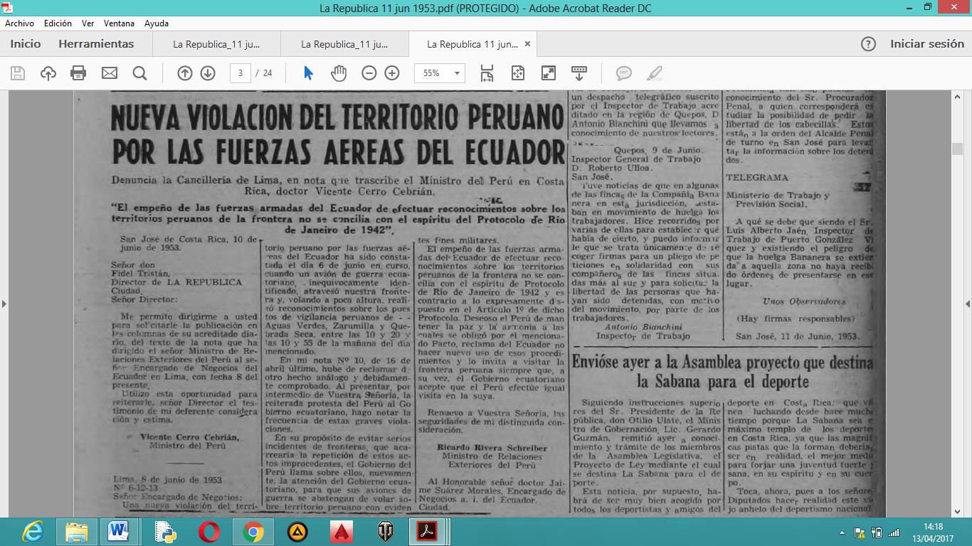 Nueva violación del territorio peruano por las fuerzas aéreas del Ecuador.
