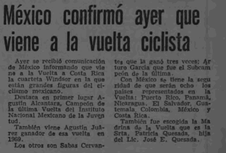 Mexico confirmó ayer que viene a la vuelta ciclistica  