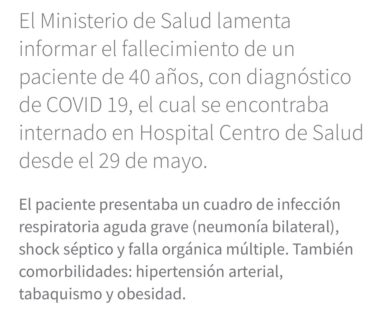 GRAVE:EL MINISTERIO DE SALUD TUCUMANO INFORMA DE LA MUERTE DE UN PACIENTE POR COVID-19 CUANDO EN REALIDAD LA CAUSA DE MUERTE ES OTRA