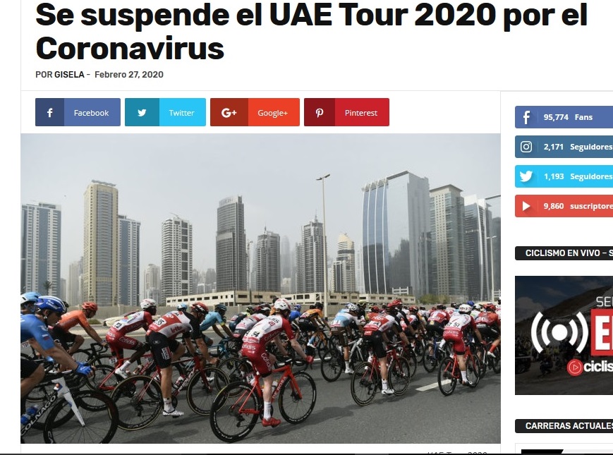 Se suspende el UAE Tour 2020 por el Coronavirus