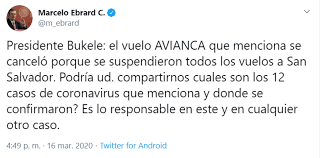 México y El Salvador discuten por vuelo AV431 por posibles casos del coronavirus El presidente nayib bukele discute con el canciller