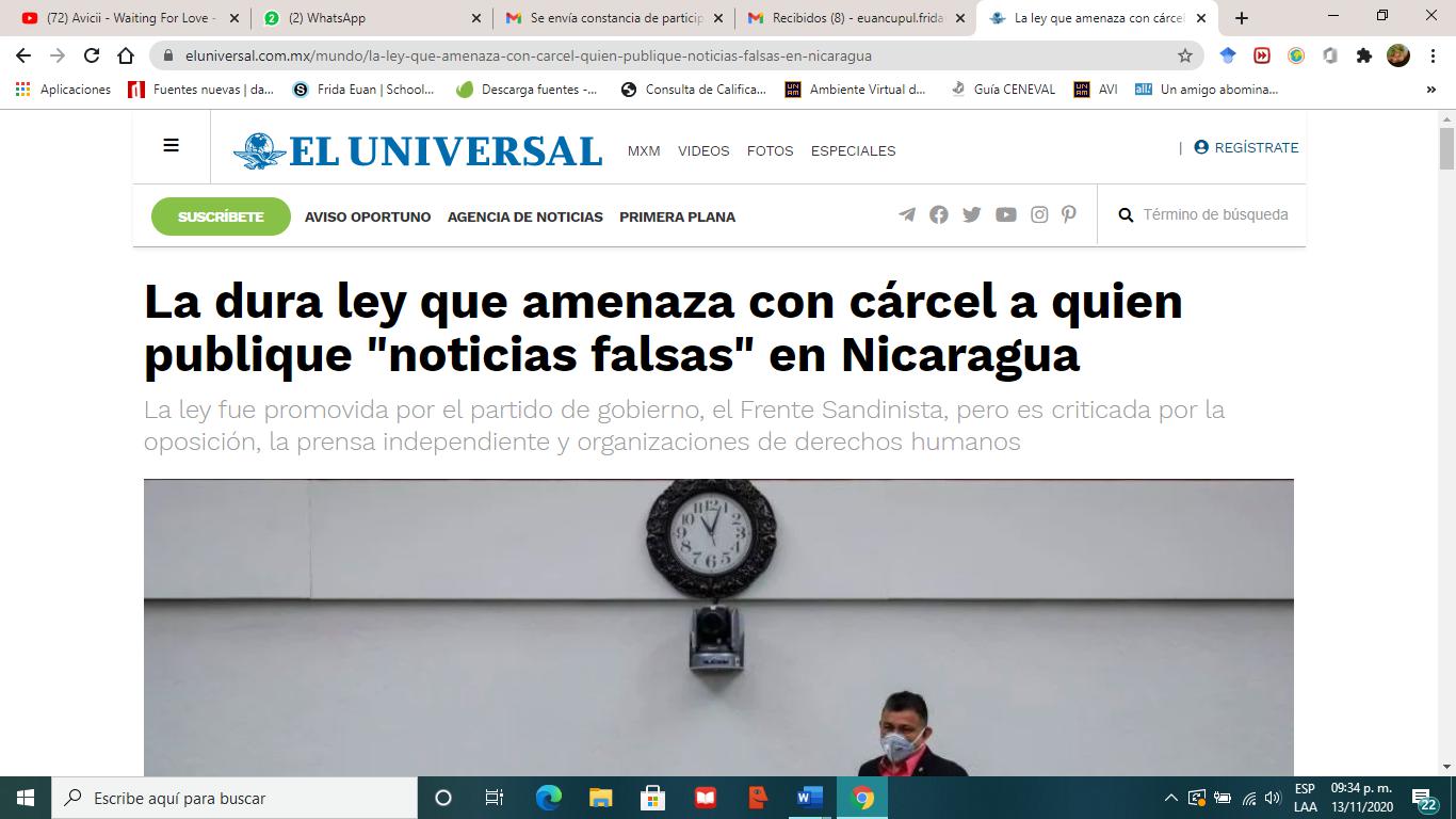 cárcel a quien publique "noticias falsas" en Nicaragua