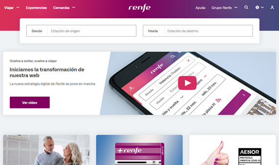 RENFE lanza su nueva página web