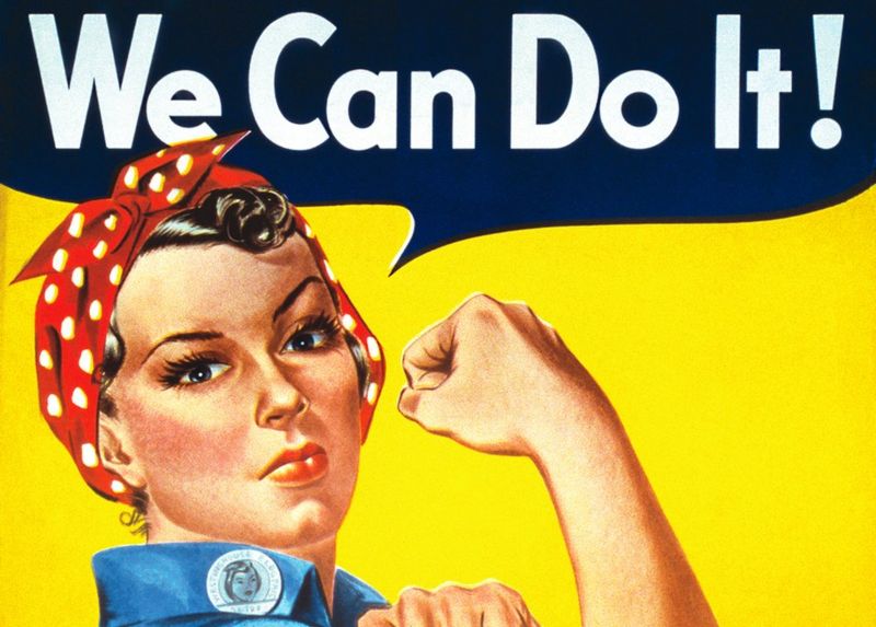 Rosie, la remachadora; se convirtió en un símbolo de la fortaleza de la mujer durante la Segunda Guerra Mundial.