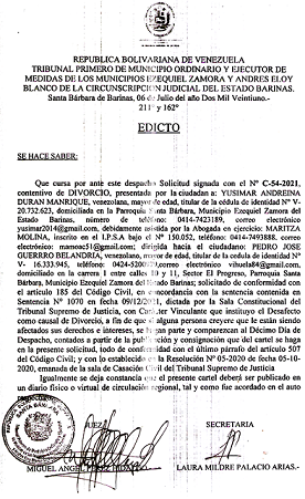 EDICTO DIVORCIO 185 A CC , EXP N° C-54-2021, PUBLICADO EL 08-07-2021