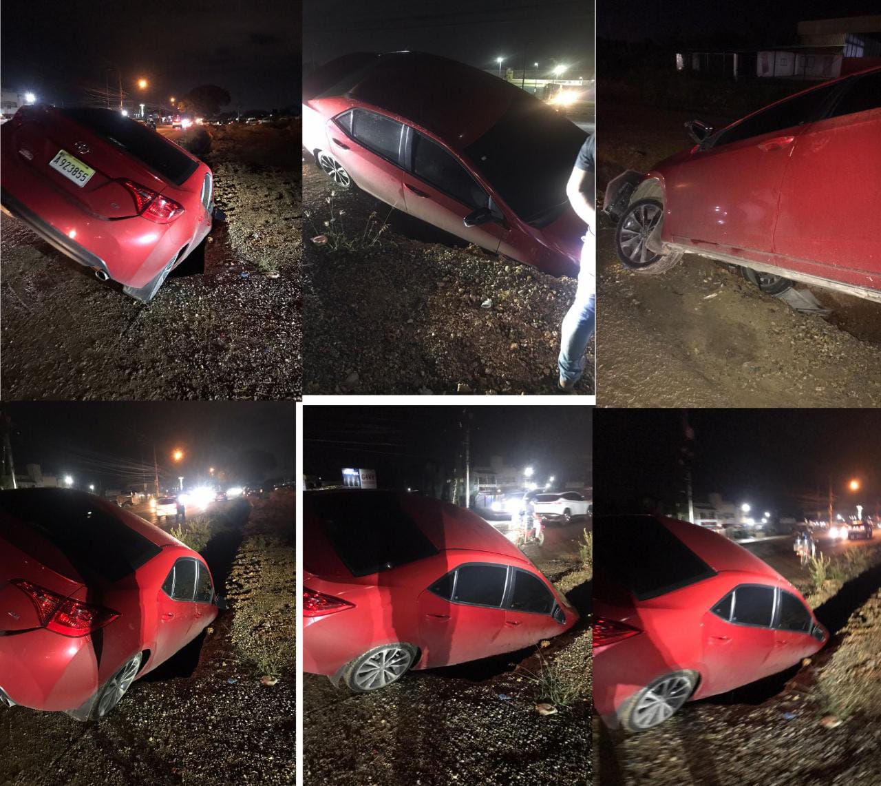 Carro se accidenta en zanja, Autopista de San Isidro,por falta de iluminacion.