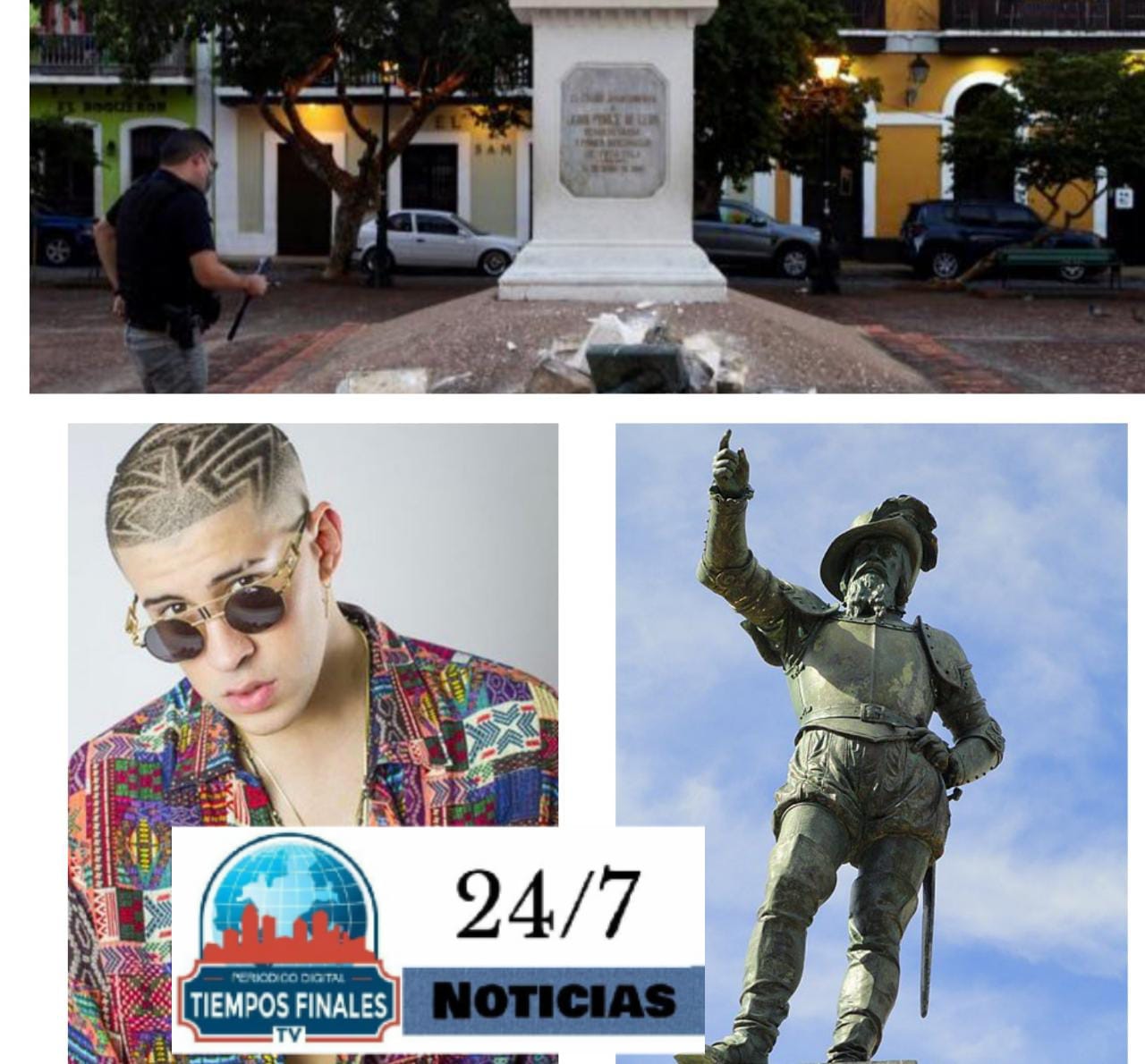 En Puerto Rico, Derriban a la Estatua de Ponce de León y piden que se sustituya por una de Bad Bunny.